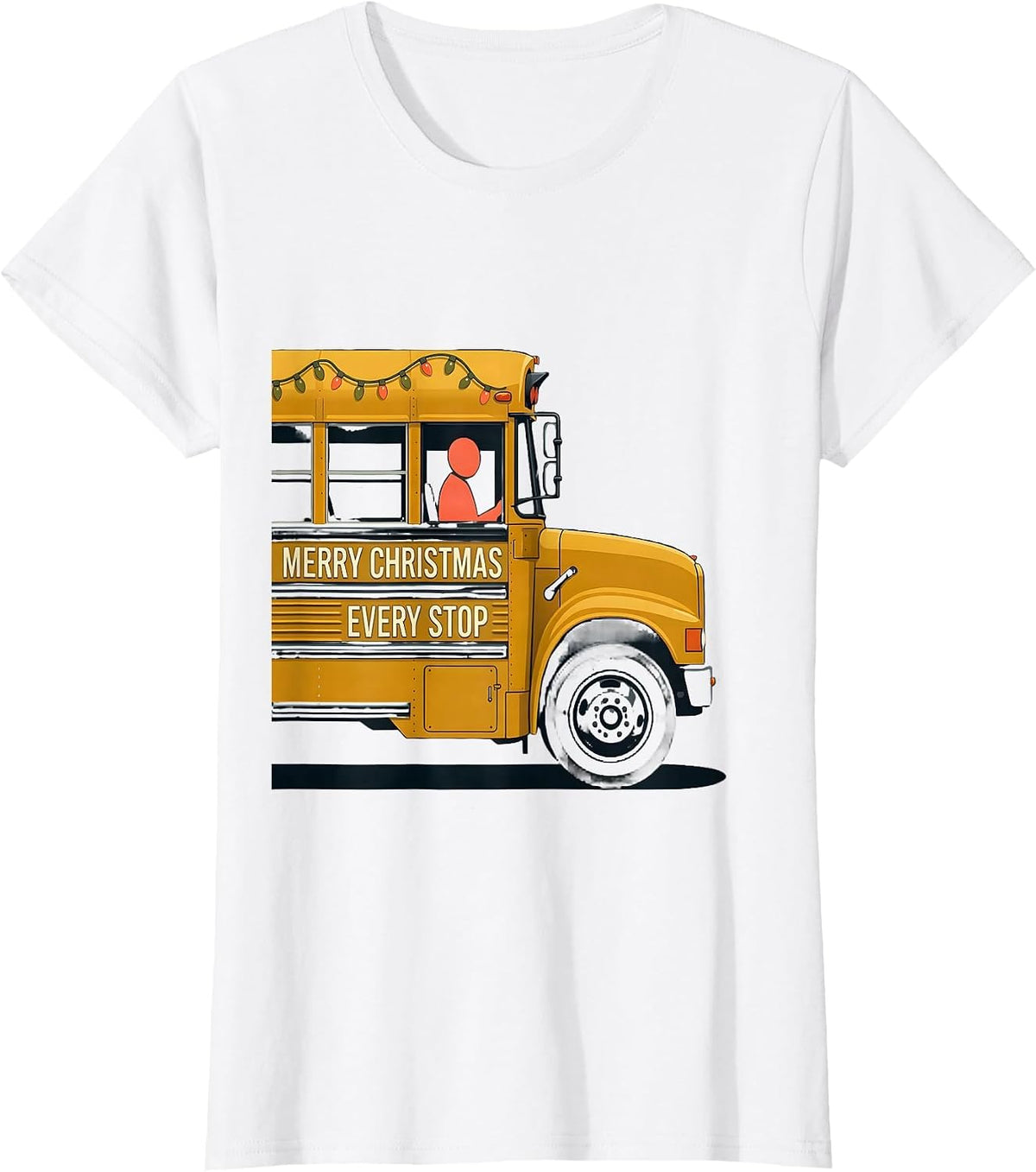 Women's Merry Christmas Every Stop Midcentury Modern School Bus T-Shirt - White