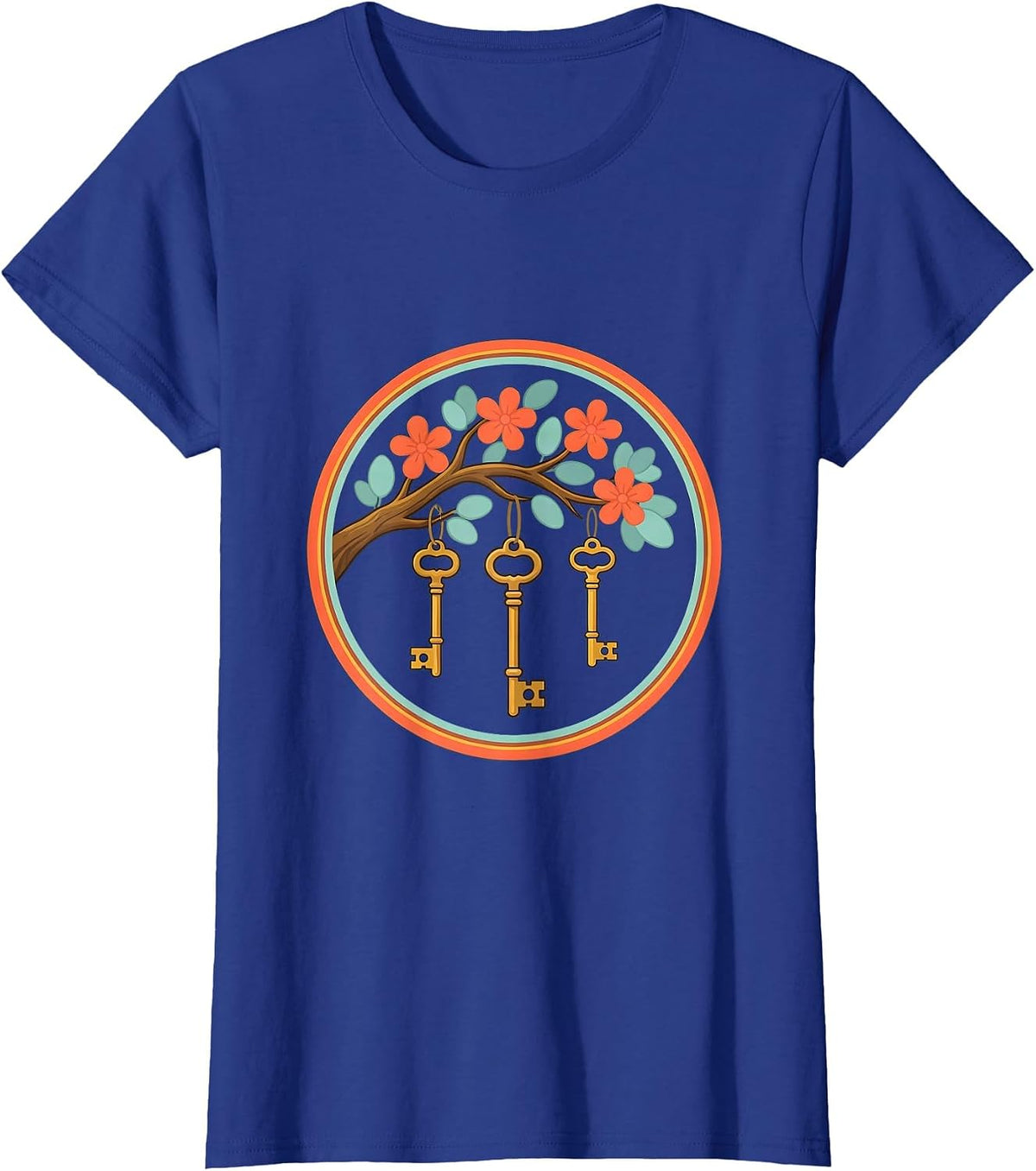 Women's Special Education Keys Blooming Tree Branch Design T-Shirt - Royal Blue