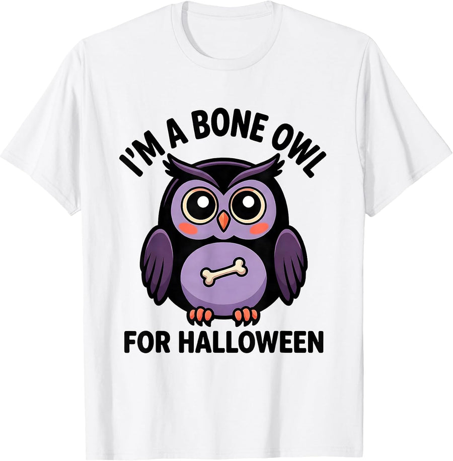 Men's I'm A Bone Owl For Halloween Kawaii Pastel-Goth Halloween T-Shirt - White