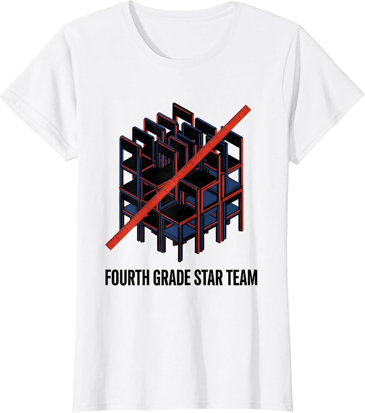 Fourth Grade Star Team Bauhaus Modernist Teacher Pride T-Shirt - White