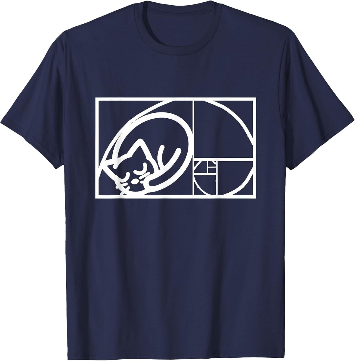 Math Mathematics Fibonacci Sequence Cat Golden Ratio T-Shirt - Navy Blue
