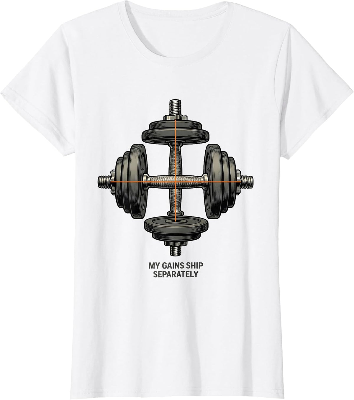 Women's My Gains Ship Separately Funny Gym Weightlifting Workout T-Shirt - White