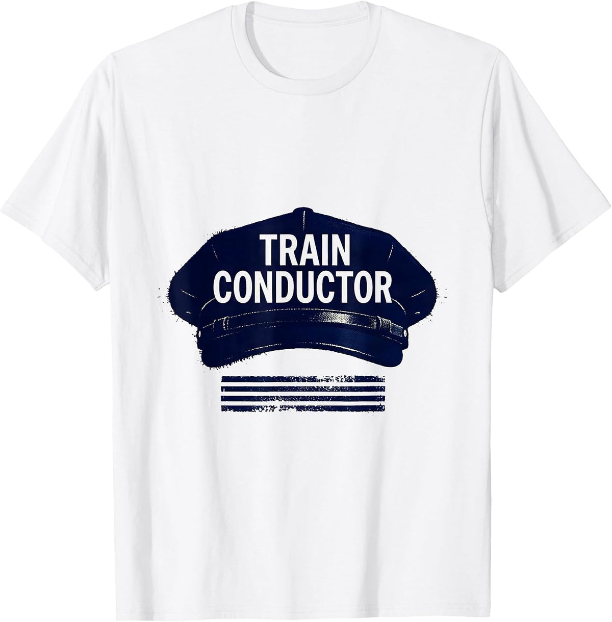 Men's Train Conductor Rubber Stamp Halloween Costume Novelty T-Shirt - White