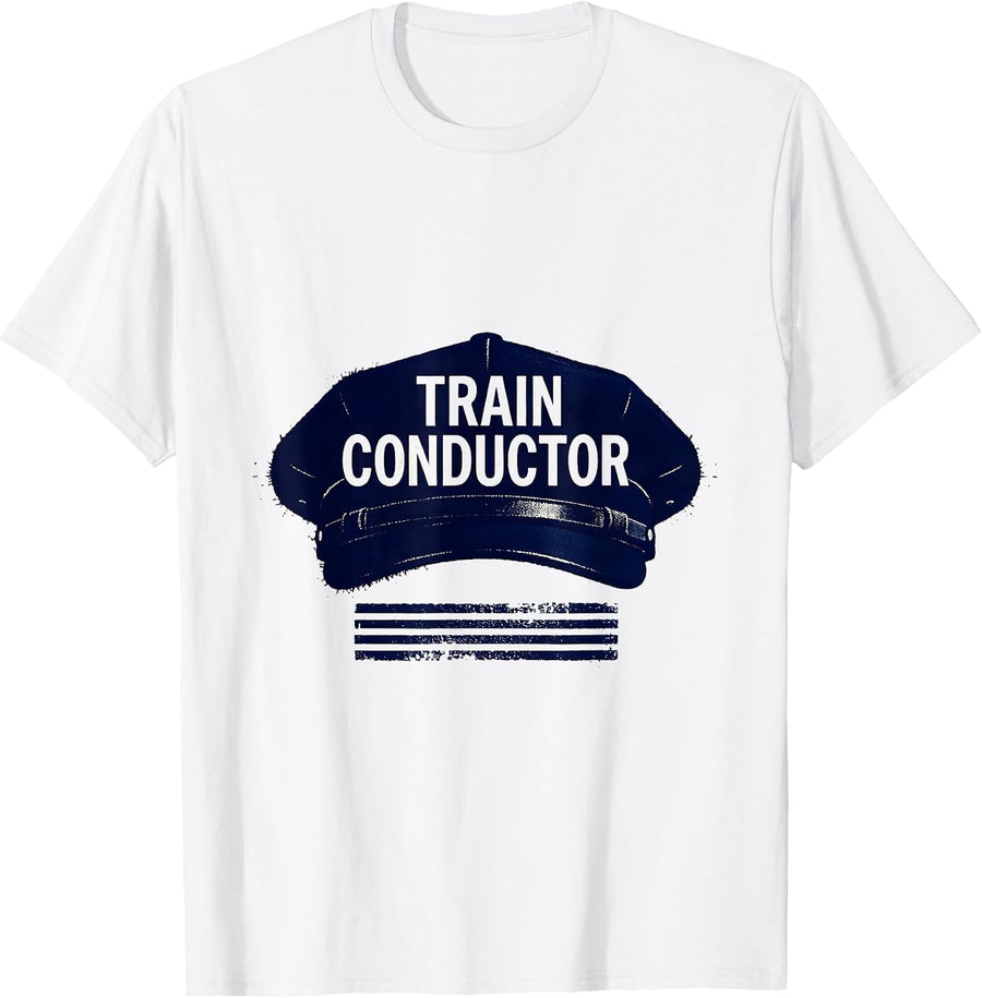 Men's Train Conductor Rubber Stamp Halloween Costume Novelty T-Shirt - White
