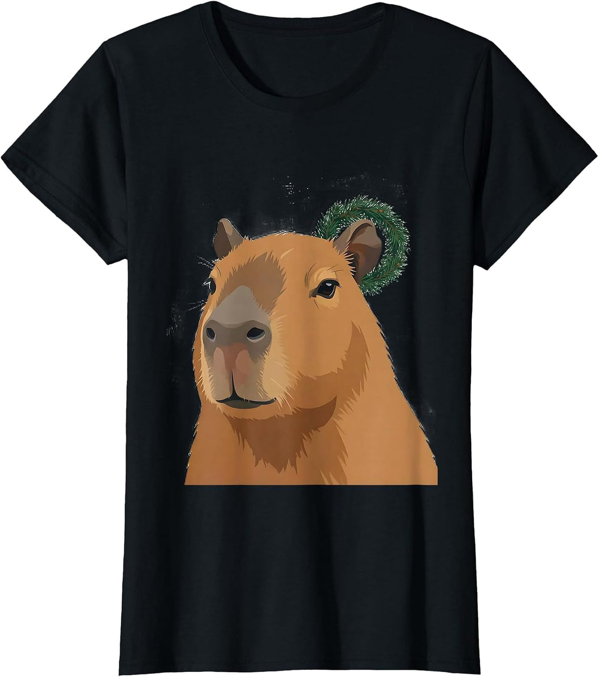 Women's Capybara Christmas Wreath Holiday Animal Lover Humor T-Shirt - Black