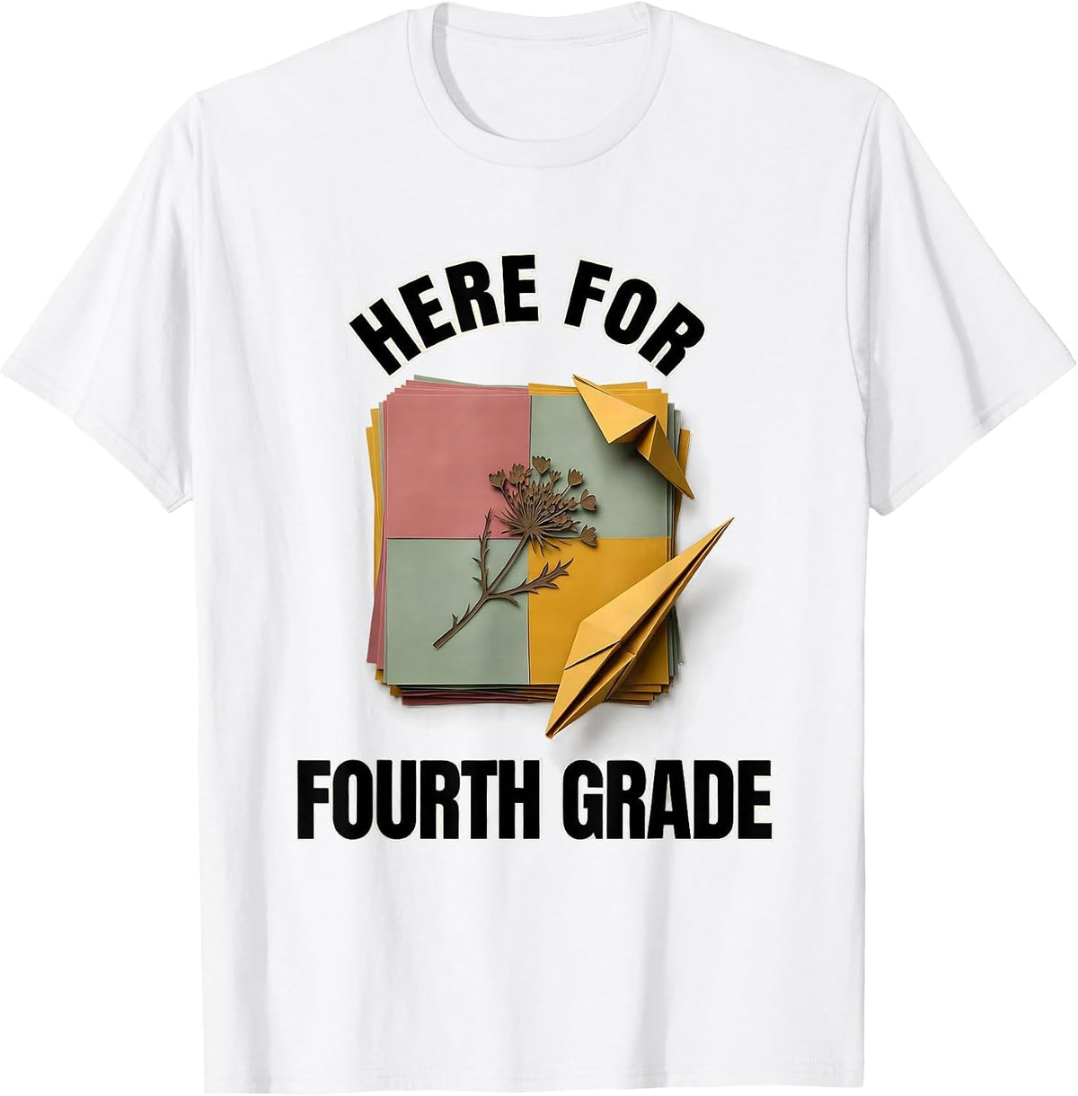 Men's Here For Fourth Grade Paper Cutout Wildflower Back To School T-Shirt - White