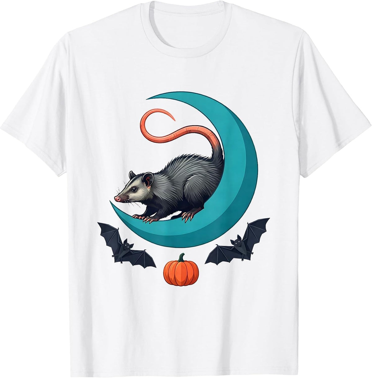 Opossum Moon Halloween Spooky Gothic Novelty T-Shirt - White