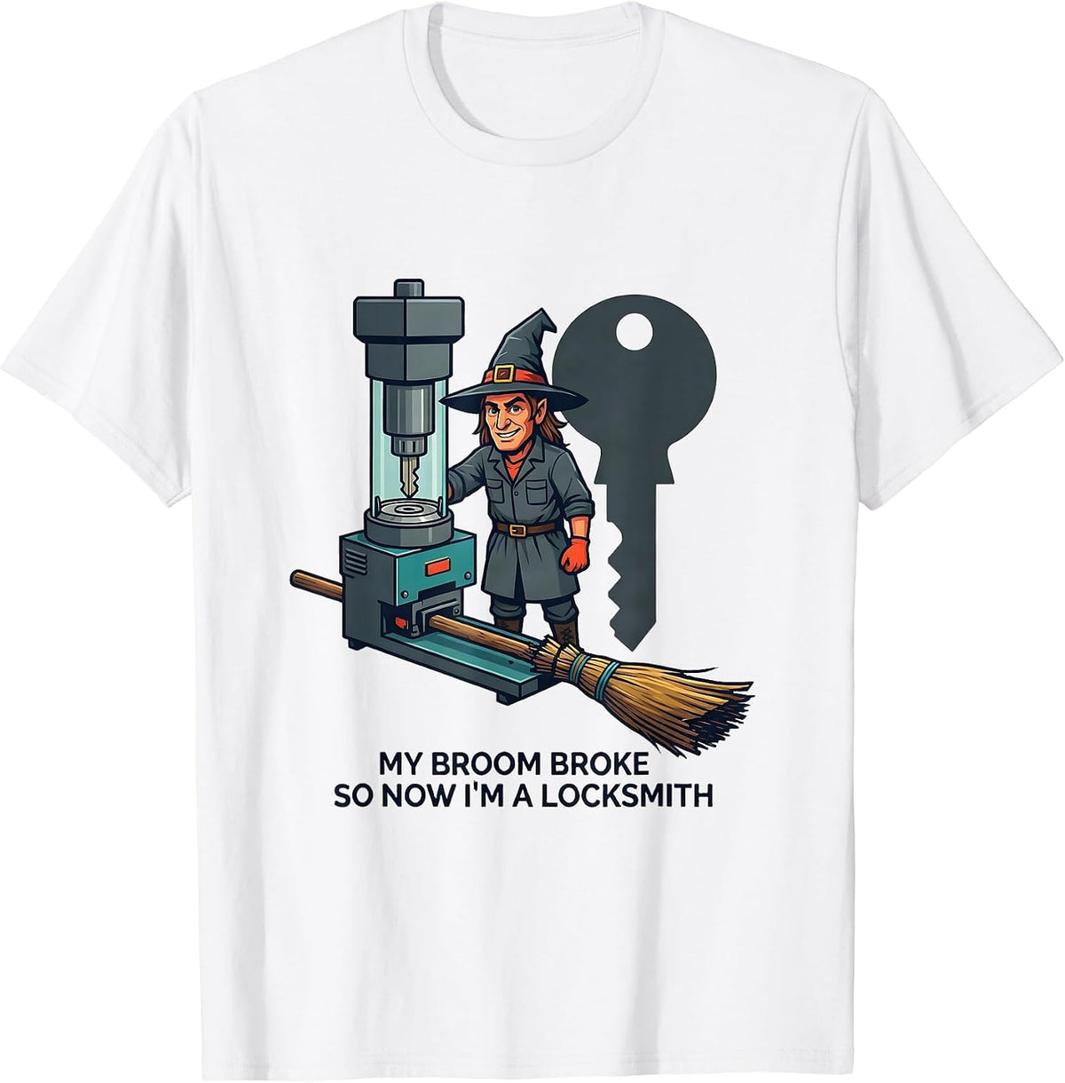 Men's My Broom Broke So Now I'm A Locksmith Funny Halloween T-Shirt - White