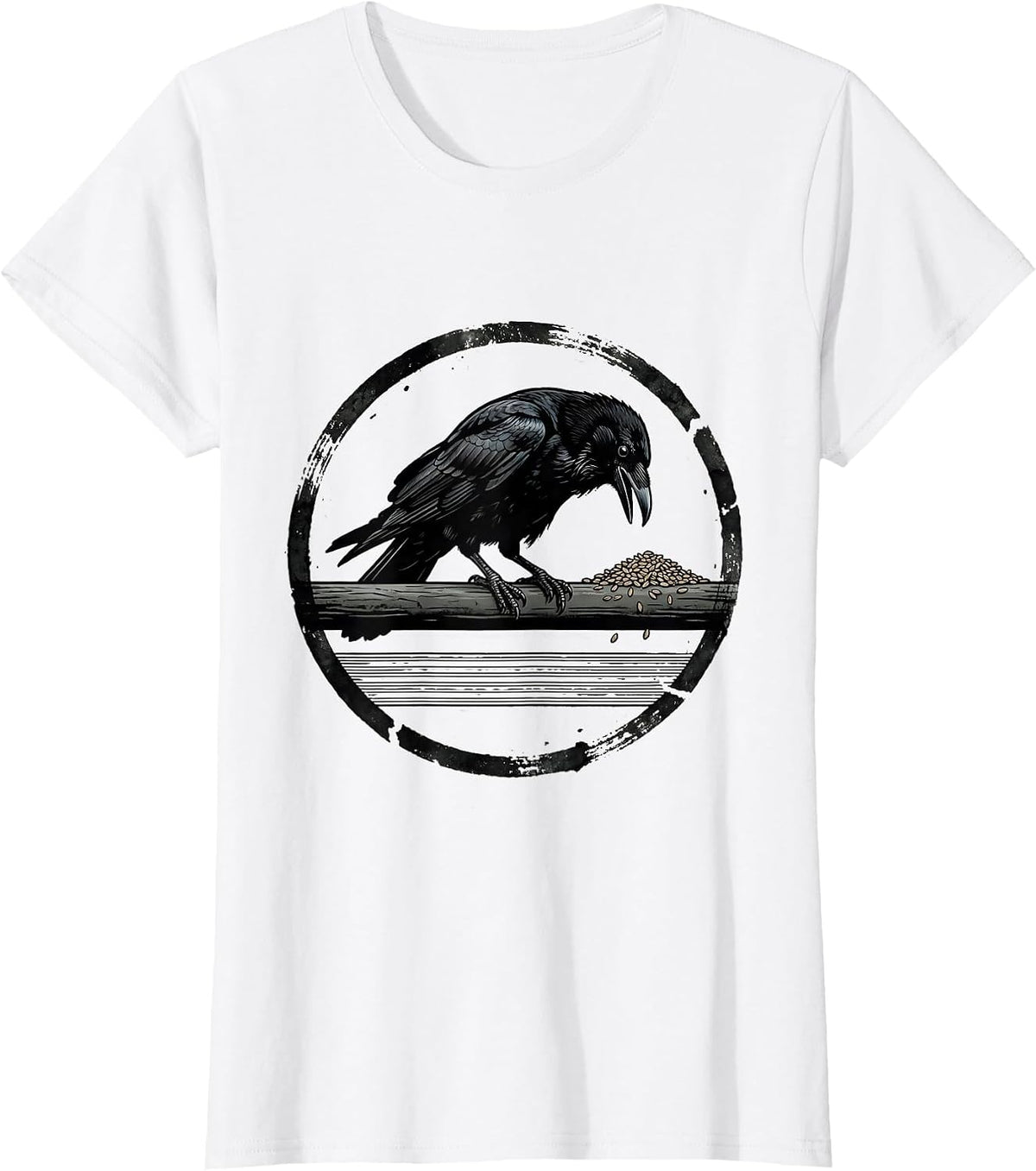 Women's Broken Stamp Crow Dark Humor Gothic Bird Lover T-Shirt - White