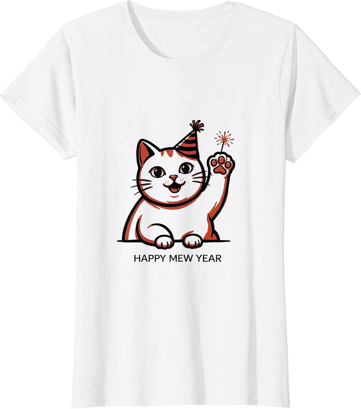 Happy Mew Year Funny Cat Lover New Year Party T-Shirt - White