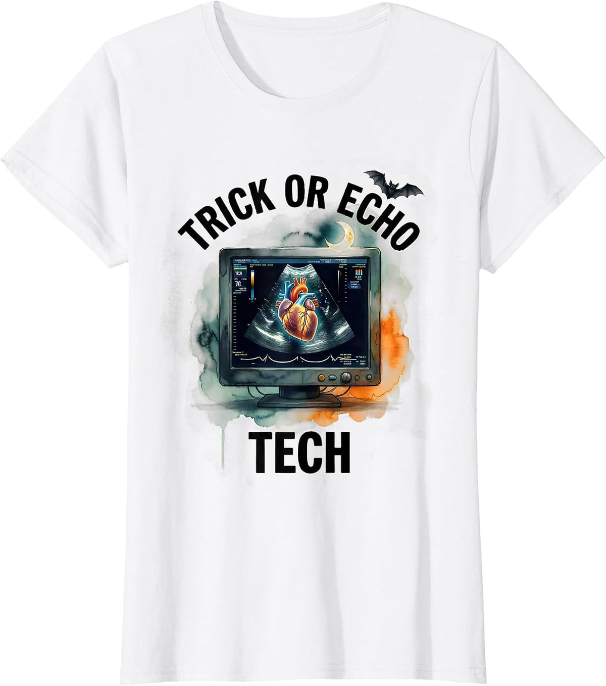 Women's Trick Or Echo Tech Watercolor Halloween Radiology Tech Humor T-Shirt - White