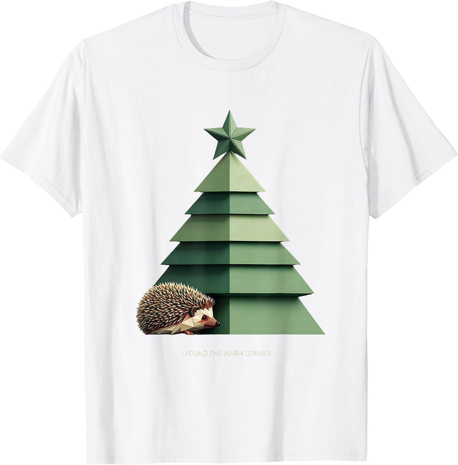I Found The Warm Corner Geometric Hedgehog Christmas Tree T-Shirt - White