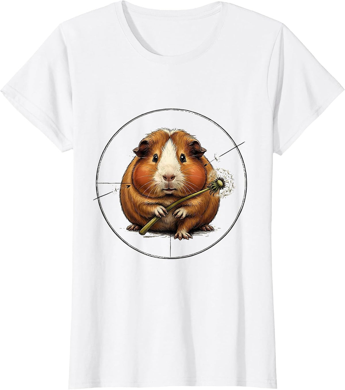 Women's Spherical Guinea Pig Dandelion Humor Pig Lover T-Shirt - White