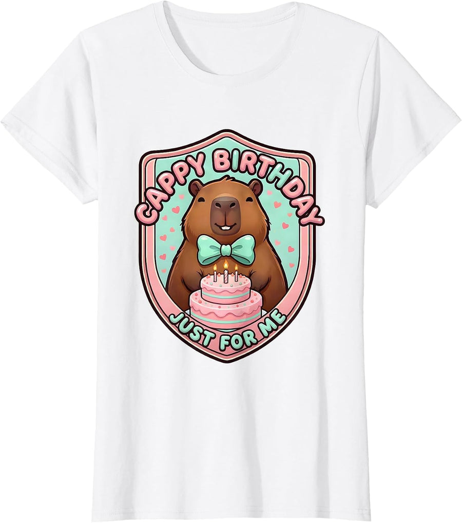 Women's Cappy Birthday Just For Me Cute Kawaii Capybara Birthday T-Shirt - White
