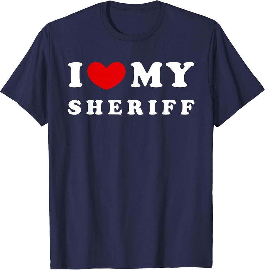 I Love My Sheriff, I Heart My Sheriff T-Shirt - Navy Blue