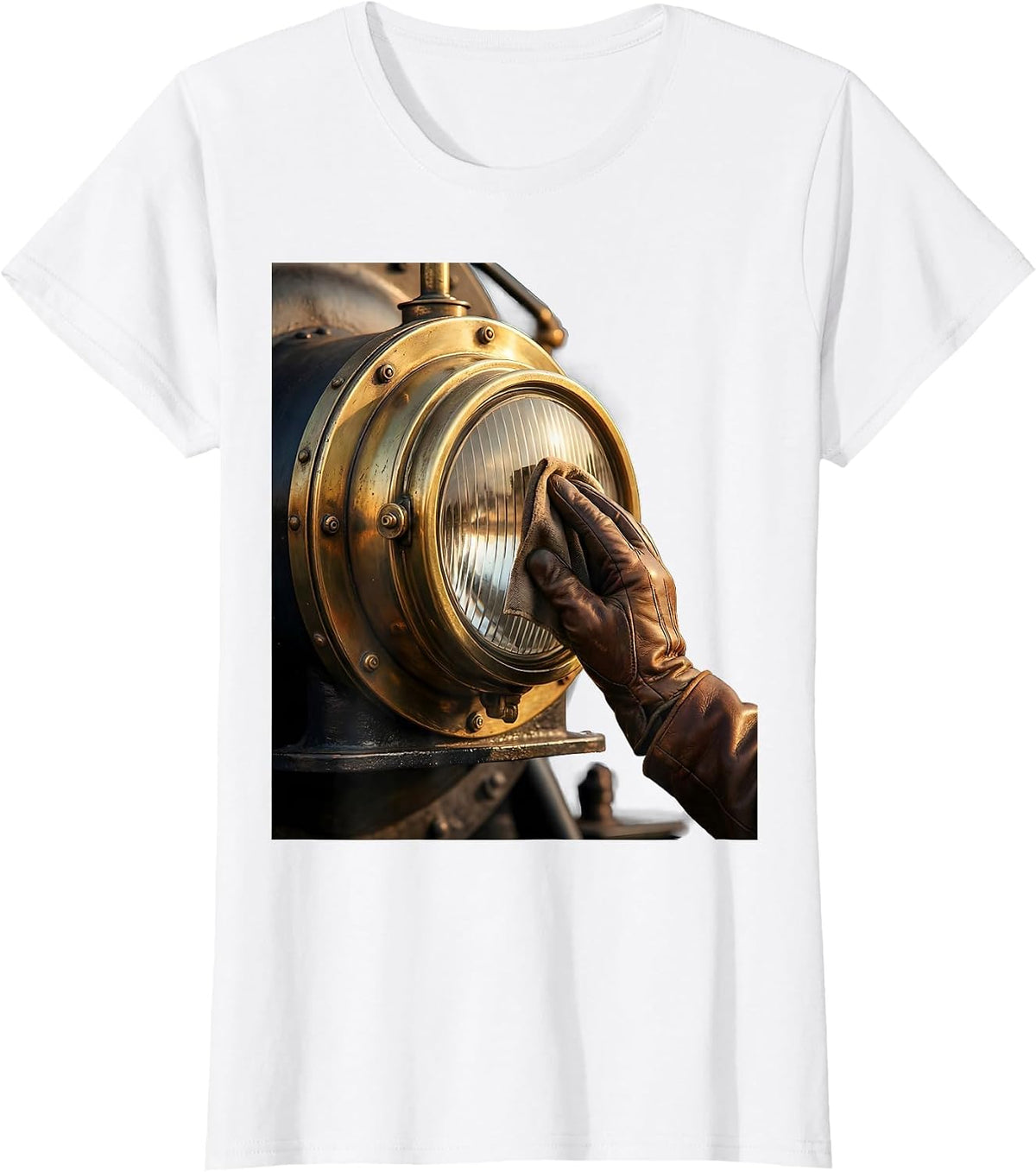 Women's Mechanic Polishing Engine Headlight Graphic T-Shirt - White