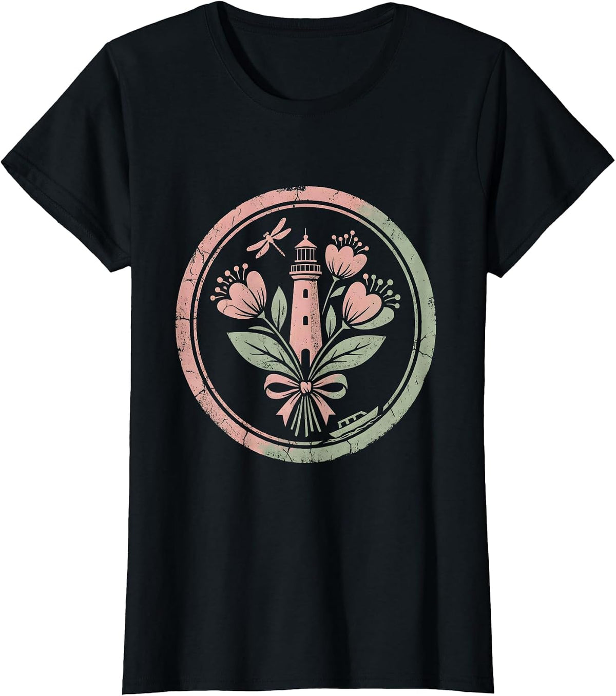 Women's Lighthouse Guiding Light Be Kind Graphic Tee T-Shirt - Black