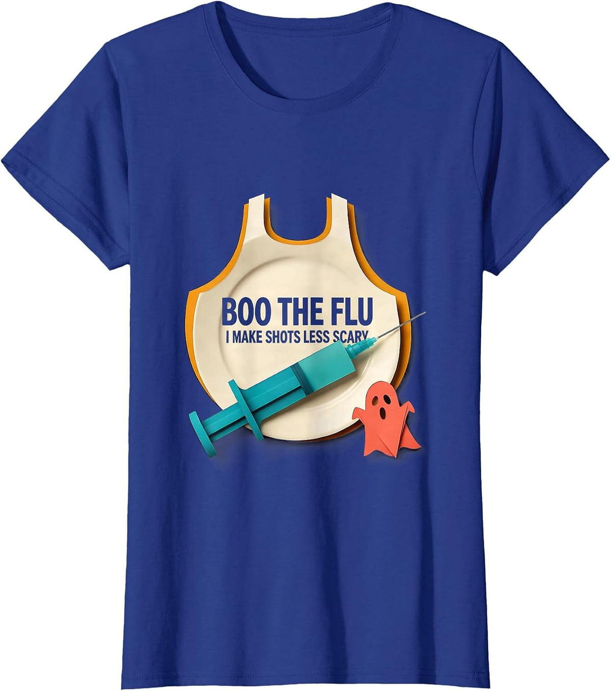Women's Boo the Flu I Make Shots Less Scary Funny Nurse Halloween T-Shirt - Royal Blue
