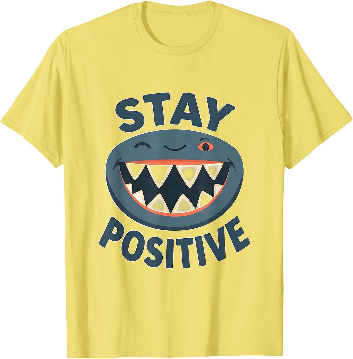 Men's Stay Positive Funny Shark Jaw Wildlife Costume Party T-Shirt - Lemon Yellow