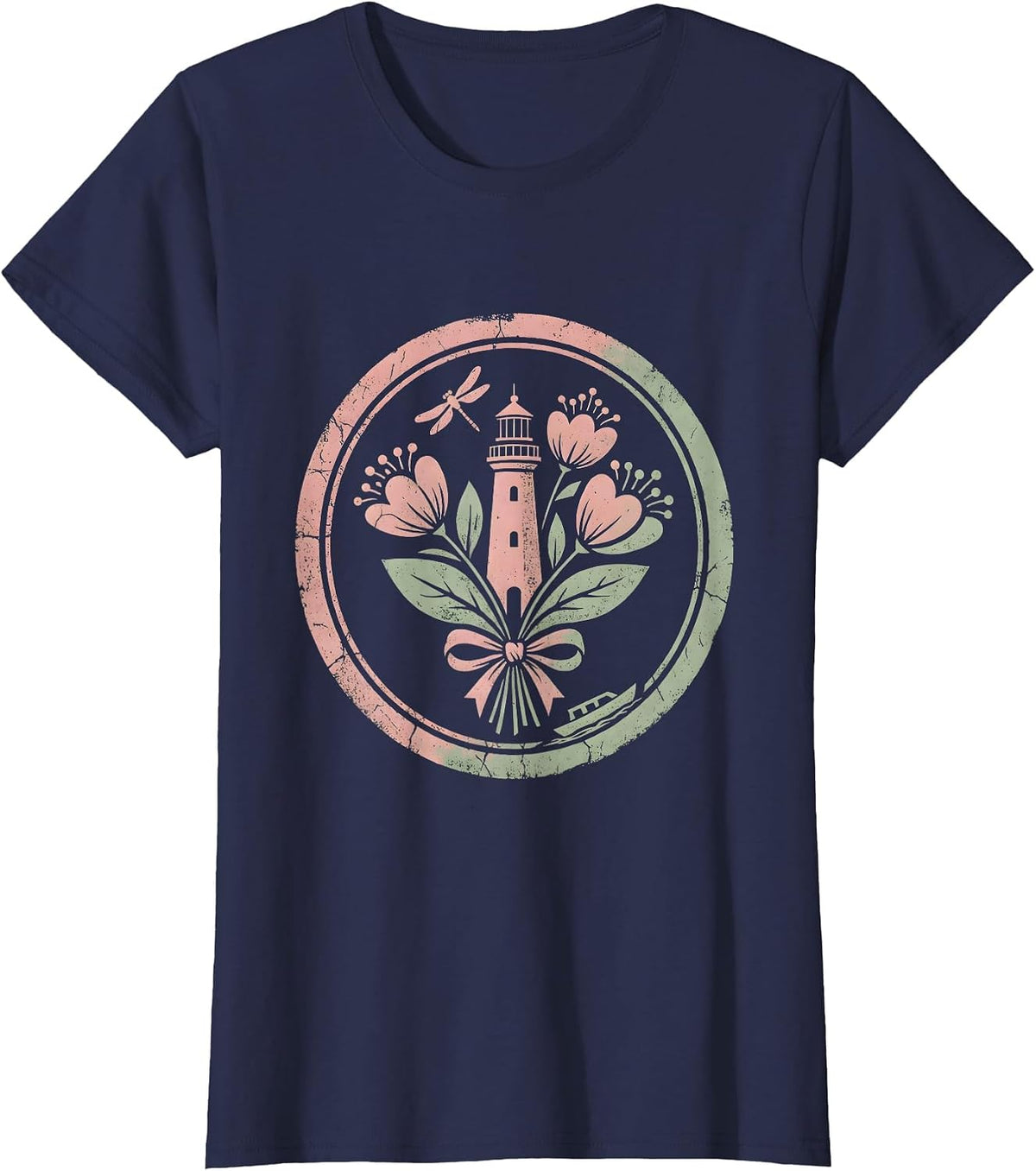 Women's Lighthouse Guiding Light Be Kind Graphic Tee T-Shirt - Navy Blue