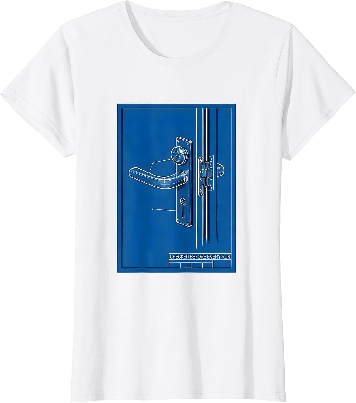 Checked Before Every Run Technical Blueprint School Bus T-Shirt - White