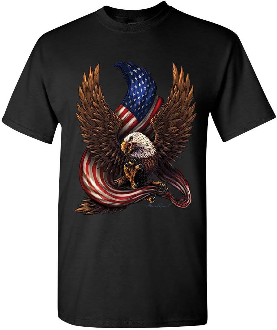 USA Stars and Stripes T-Shirt Patriot American Pride Bald Eagle Mens Tee Shirt - Black