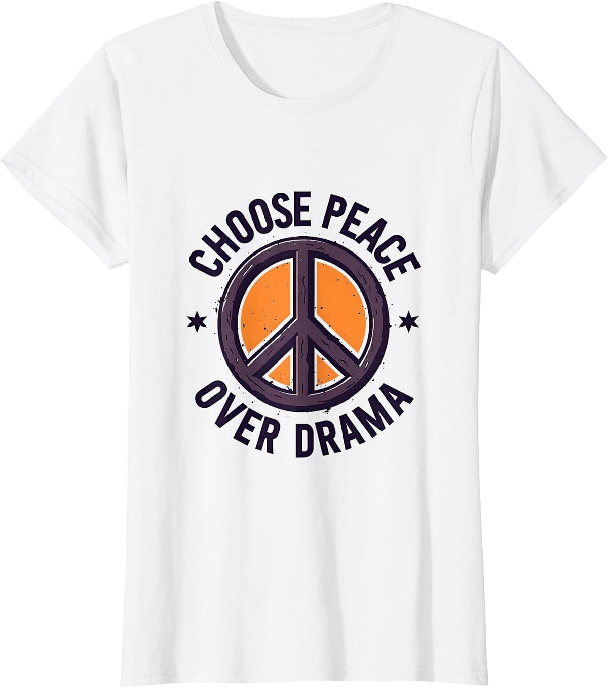 Choose Peace Over Drama Peace Sign Design T-Shirt - White
