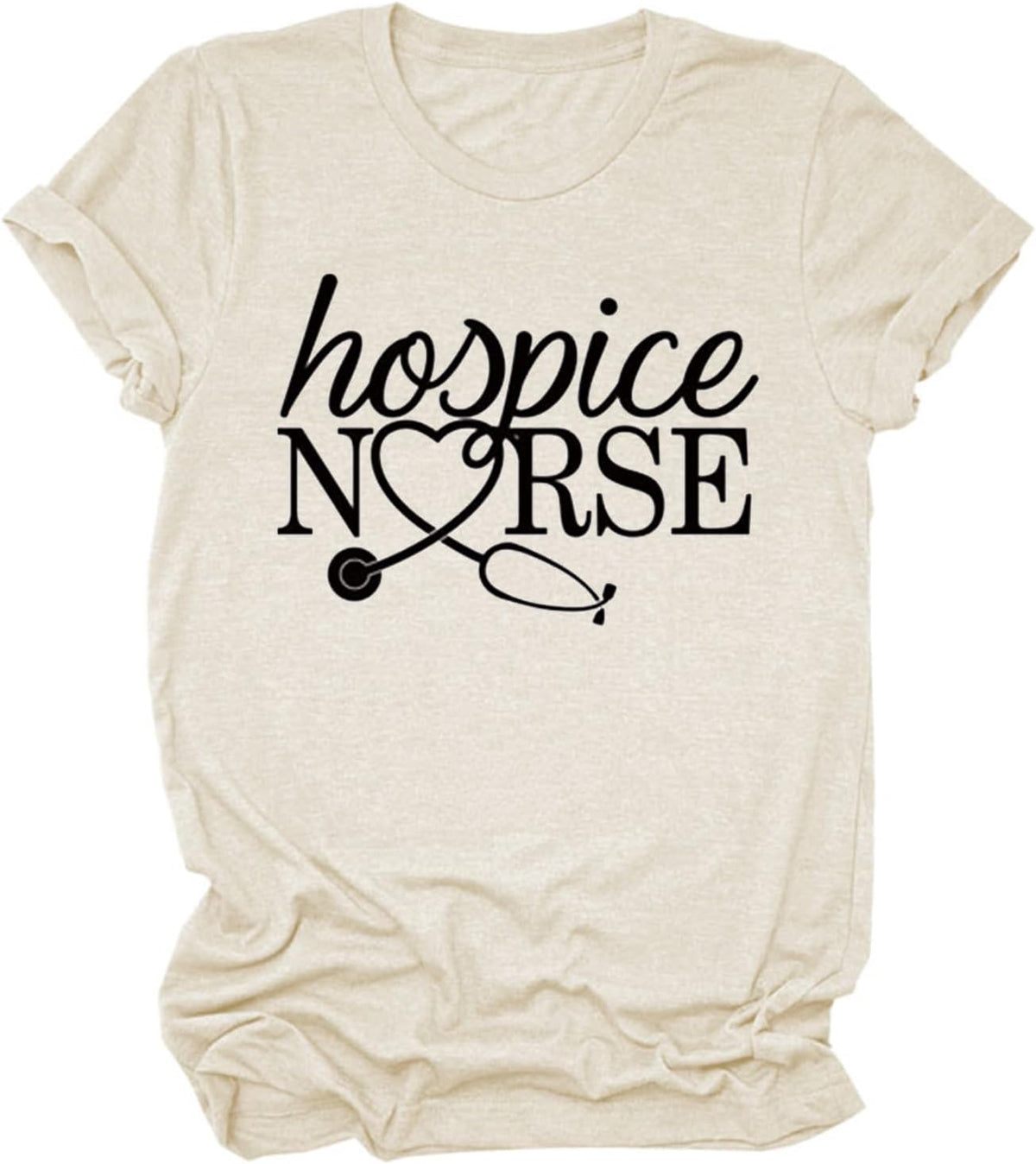 Hospice Nurse Shirts for Women Registered Nurse RN Emergency Nurse T-Shirt Graphic Tees Summer Short Sleeve Tops - Beige