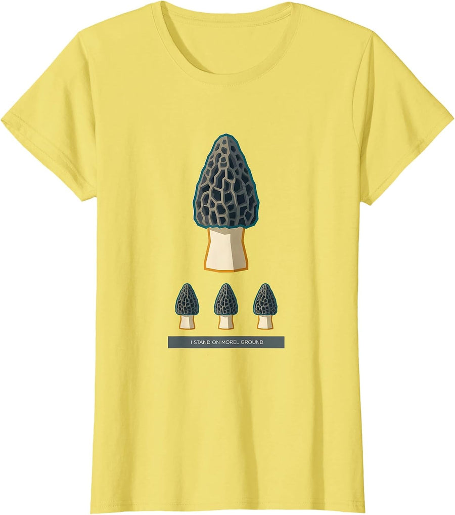 I Stand On Morel Ground Funny Mushroom Forager Mycology T-Shirt - Lemon Yellow