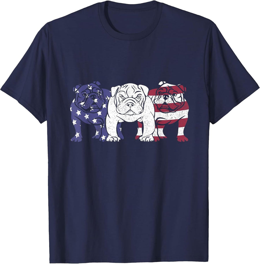 Unique English Bulldog Dog American Flag Retro Puppy Lover T-Shirt - Navy Blue