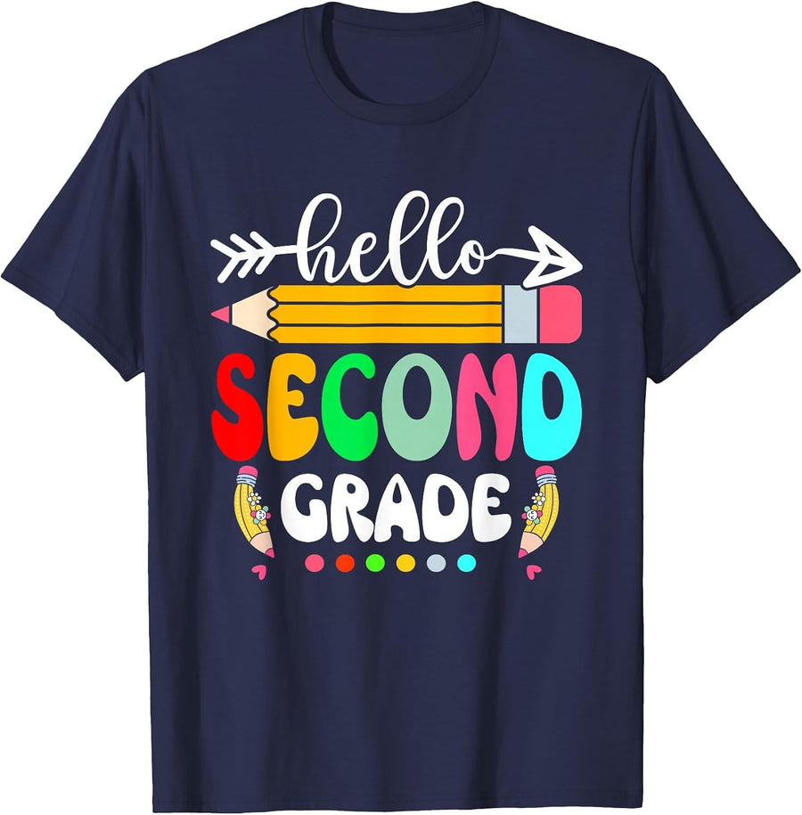 Hello Second Grade 2nd Grade Back to School Teacher Student T-Shirt - Navy Blue
