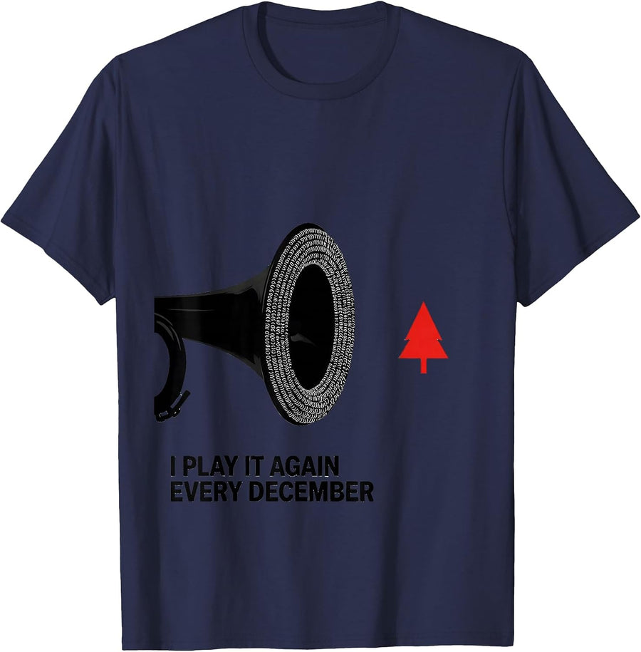I Play It Again, Every December Funny Trombone Player T-Shirt - Navy Blue