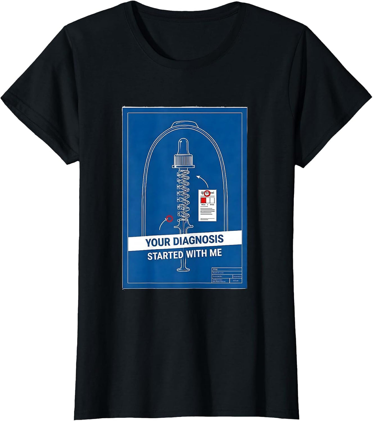 Women's Your Diagnosis Started With Me Technical Blueprint Lab Tech T-Shirt - Black