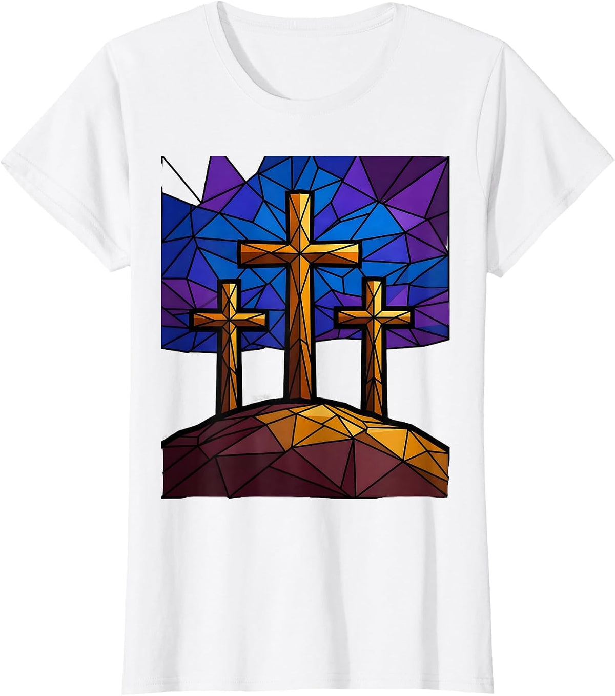 Three Crosses on Barren Hilltop Christian Design T-Shirt - White