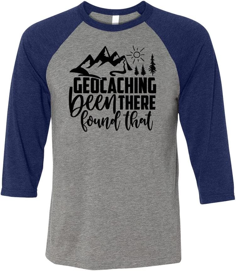 TeesAndTankYou Been There Found that Geocaching Three-Quarter Raglan Sleeve Baseball Shirt Unisex - Grey\/Navy