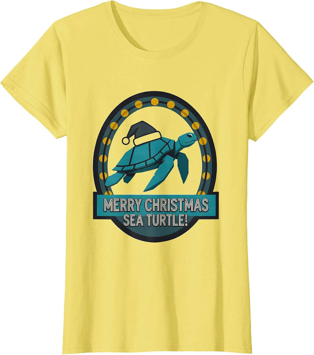 Merry Christmas Sea Turtle Midcentury Modern Ugly Christmas T-Shirt - Lemon Yellow