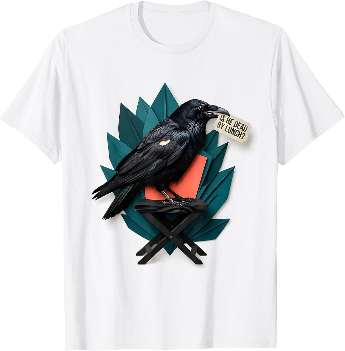 Men's Is He Dead By Lunch Dark Humor Gothic Raven Crow Animal T-Shirt - White
