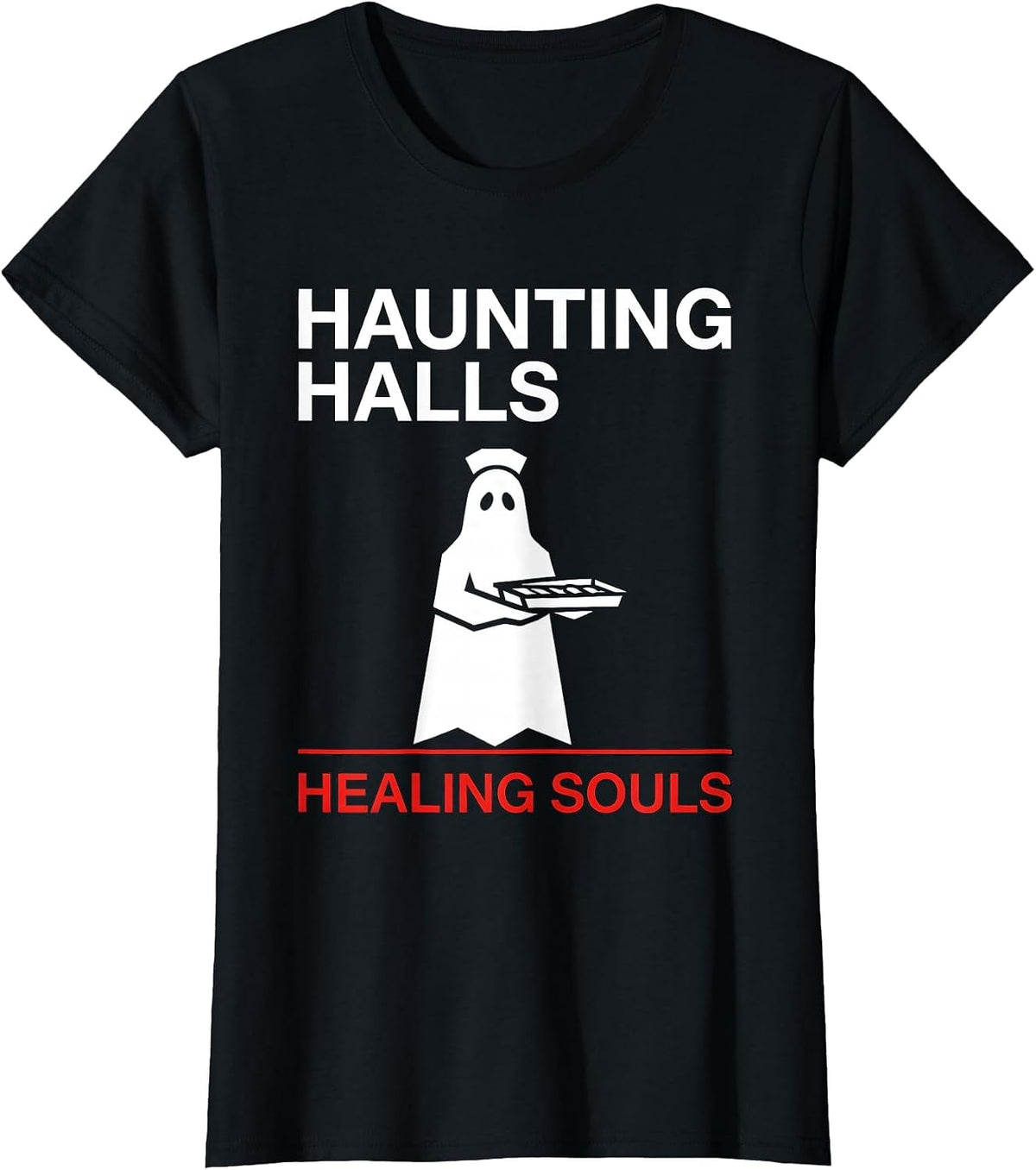 Halloween LPN Nurse Ghost Haunting Halls Healing Souls T-Shirt - Black