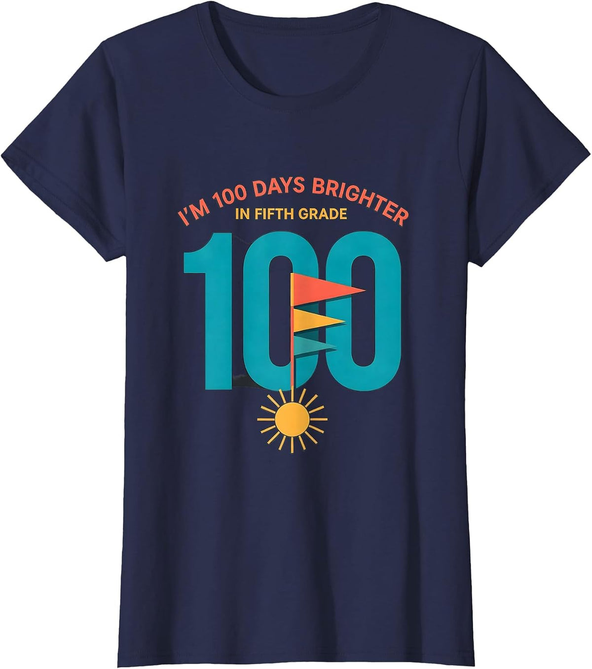 Women's I'm 100 Days Brighter In Fifth Grade Retro 100th Day T-Shirt - Navy Blue