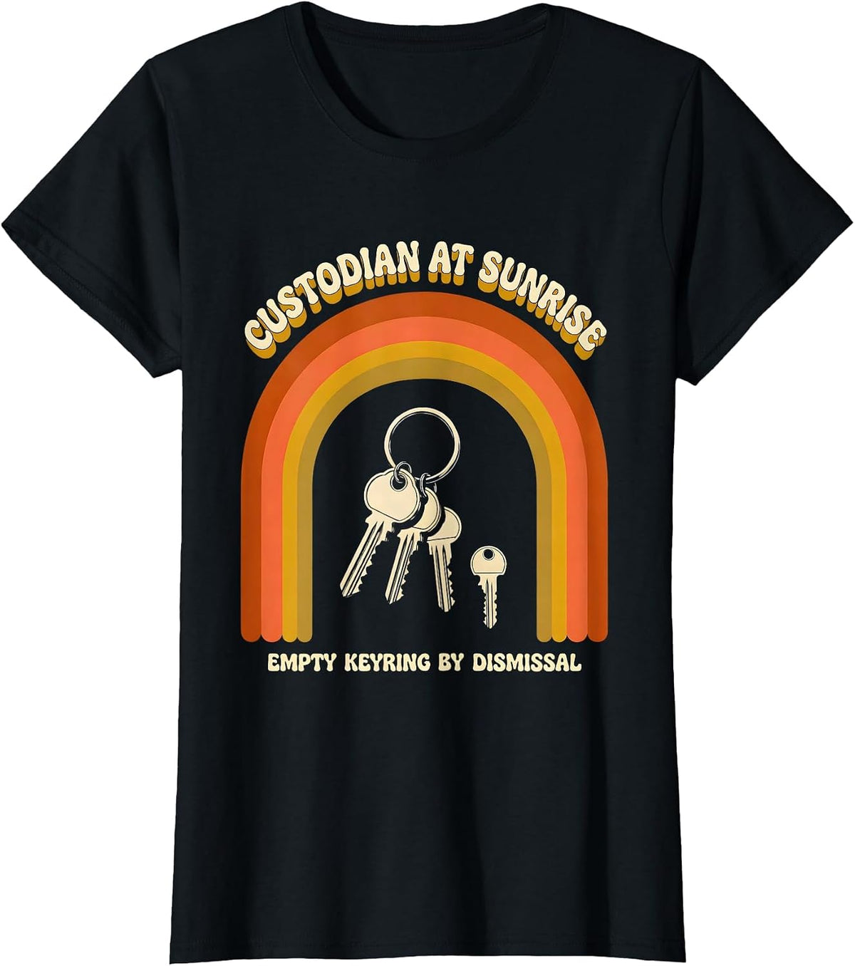 Custodian At Sunrise, Empty Keyring By Dismissal Funny T-Shirt - Black