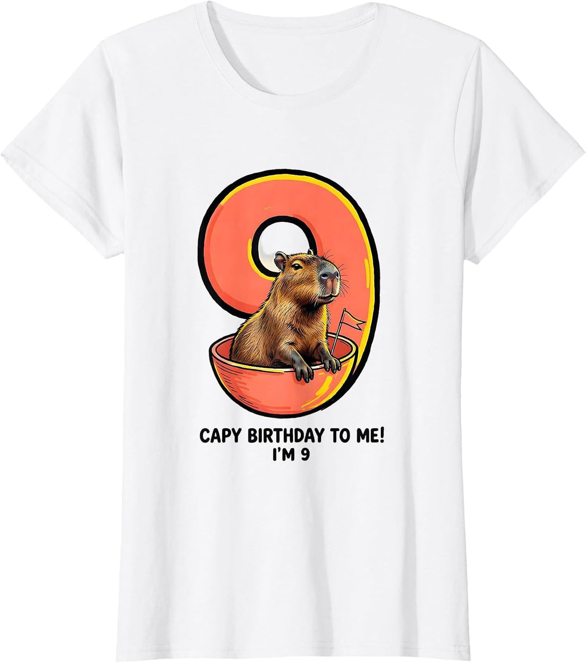 Capy Birthday To Me! I'm 9 Funny Kids Age Pun Capybara T-Shirt - White