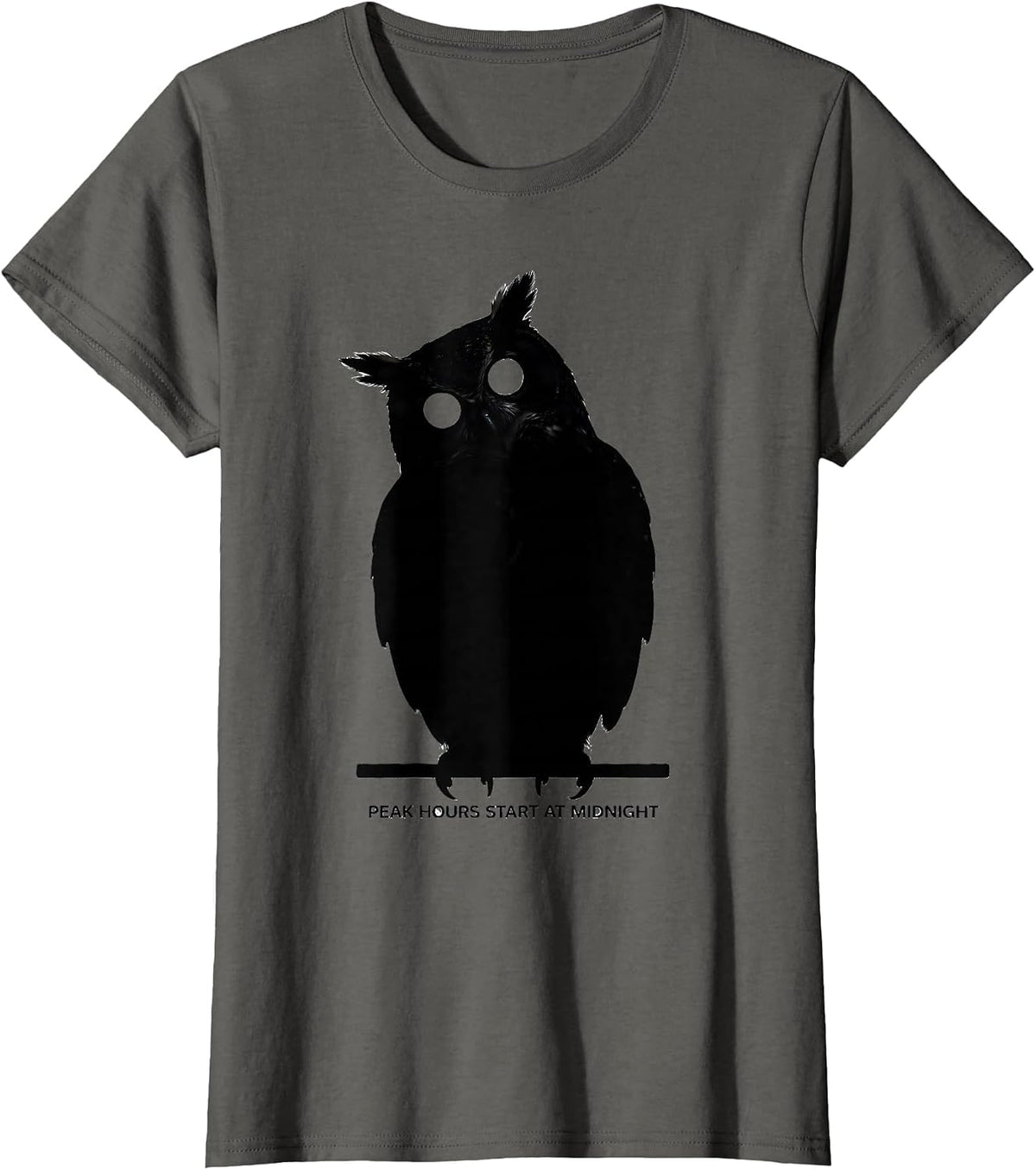 Women's Peak Hours Start At Midnight Funny Owl Lover Retro Humor T-Shirt - Asphalt Grey