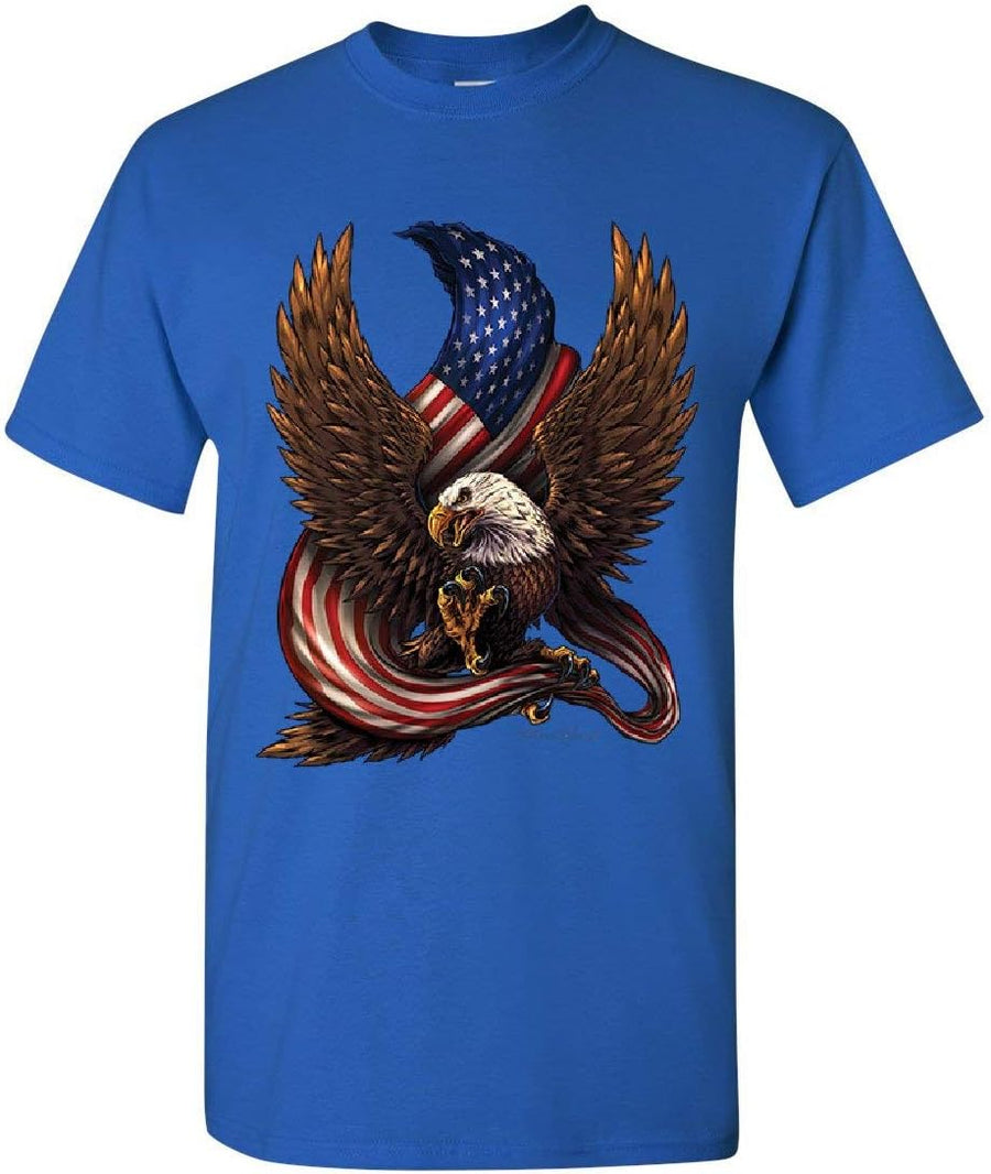 USA Stars and Stripes T-Shirt Patriot American Pride Bald Eagle Mens Tee Shirt - Blue