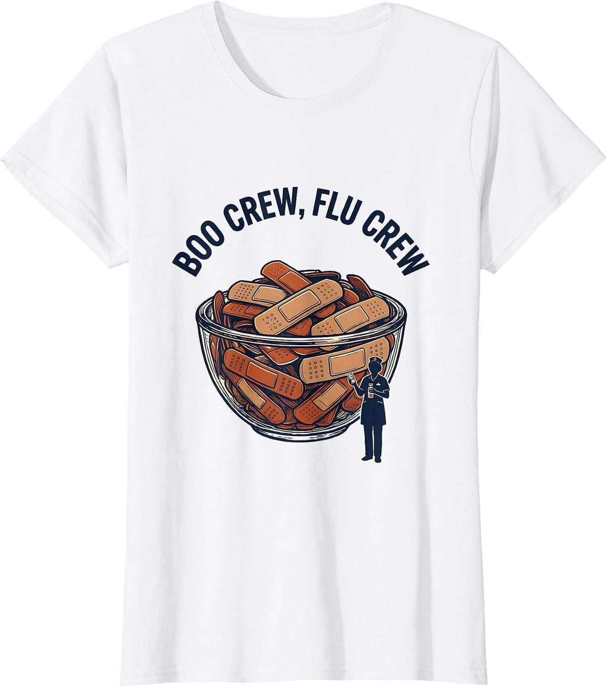 Boo Crew Flu Crew Funny Nurse Healthcare Worker Flu Shot T-Shirt - White