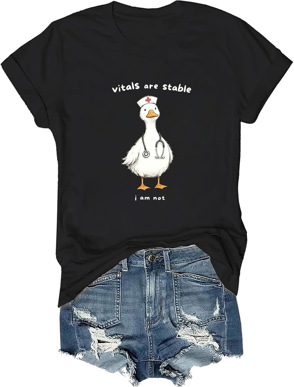 Vitals are Stable I Am Not Funny Goose Nurse RN Medical T-Shirt - Black