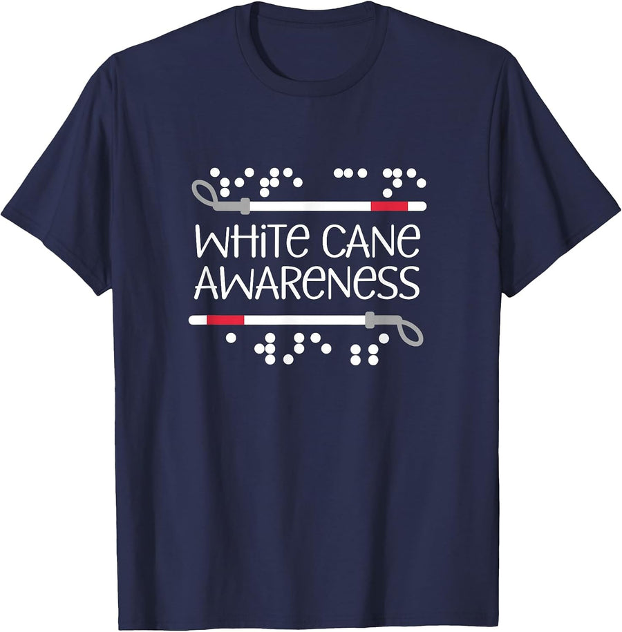 White Cane Awareness Orientation Mobility Teacher Design T-Shirt - Navy Blue