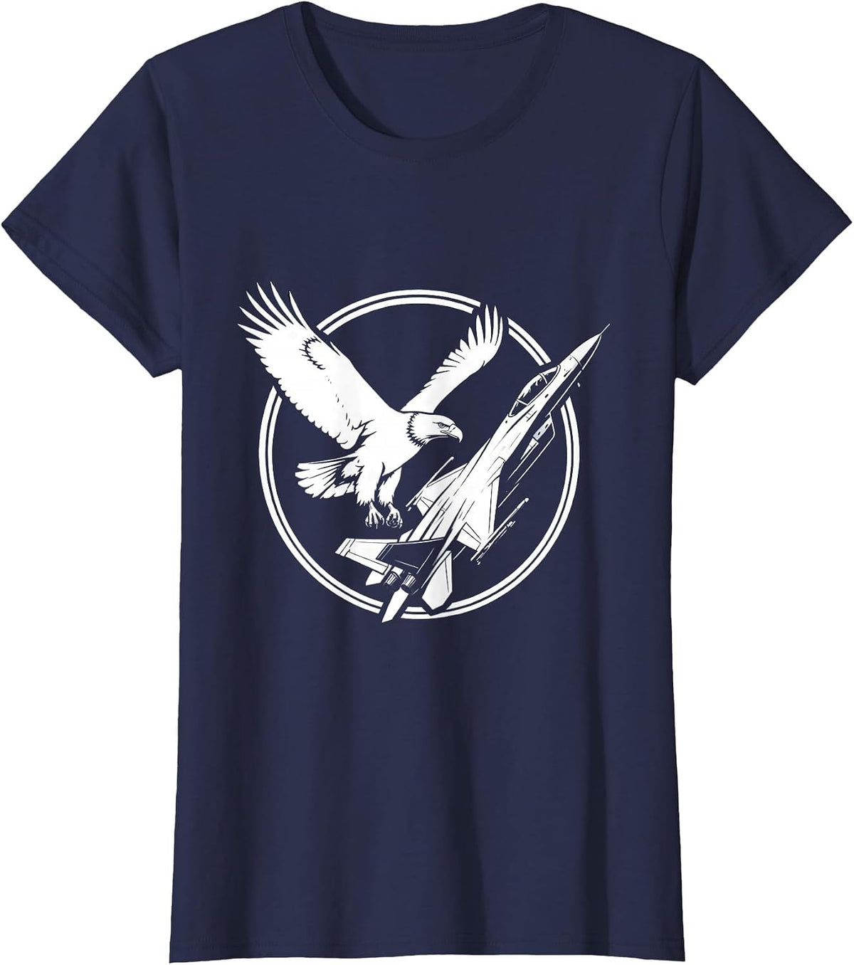 Women's Eagle Soaring With Fighter Jet Graphic Design T-Shirt - Navy Blue
