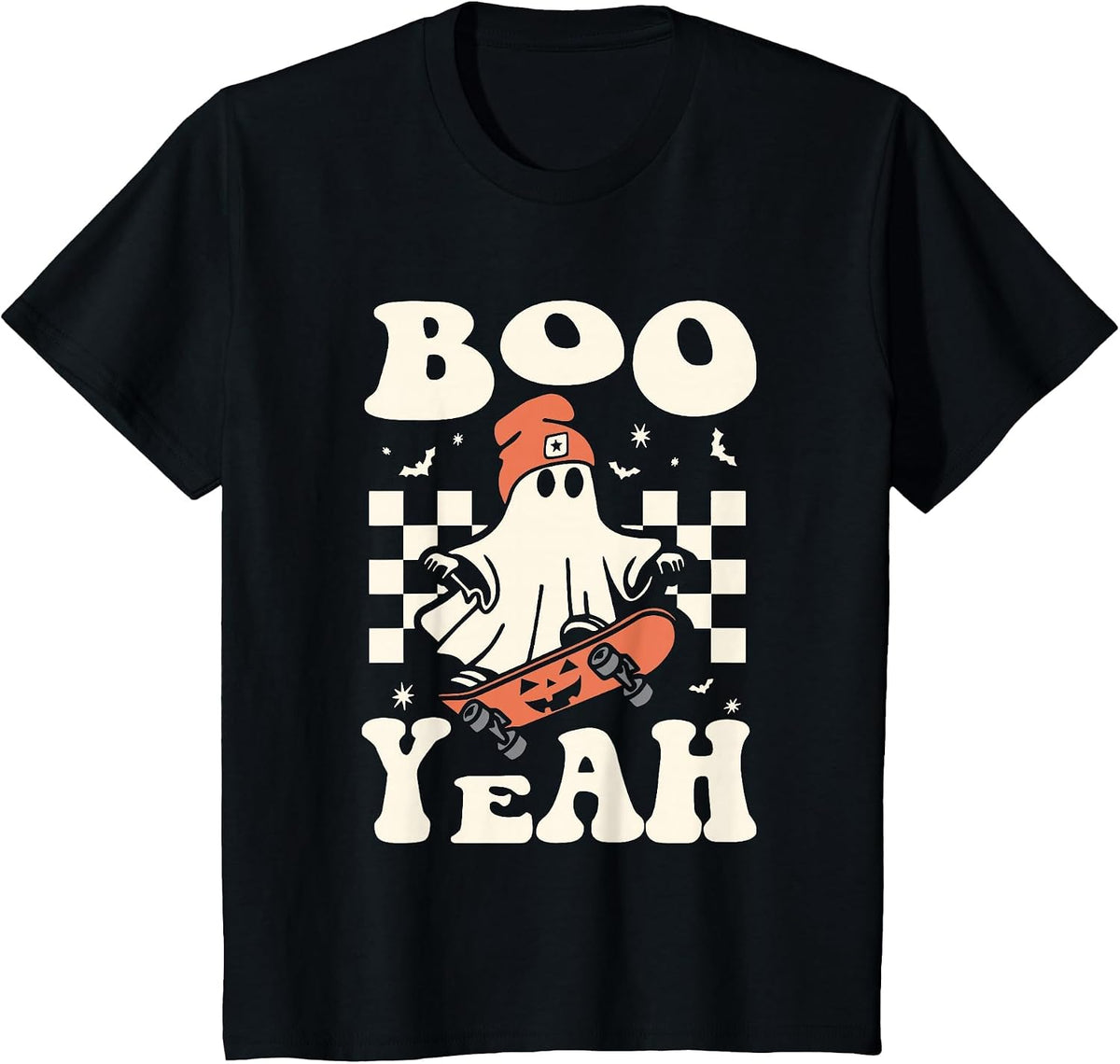 Boo Yeah Halloween Ghost Boys Retro Skateboard Toddler Kids T-Shirt - Black