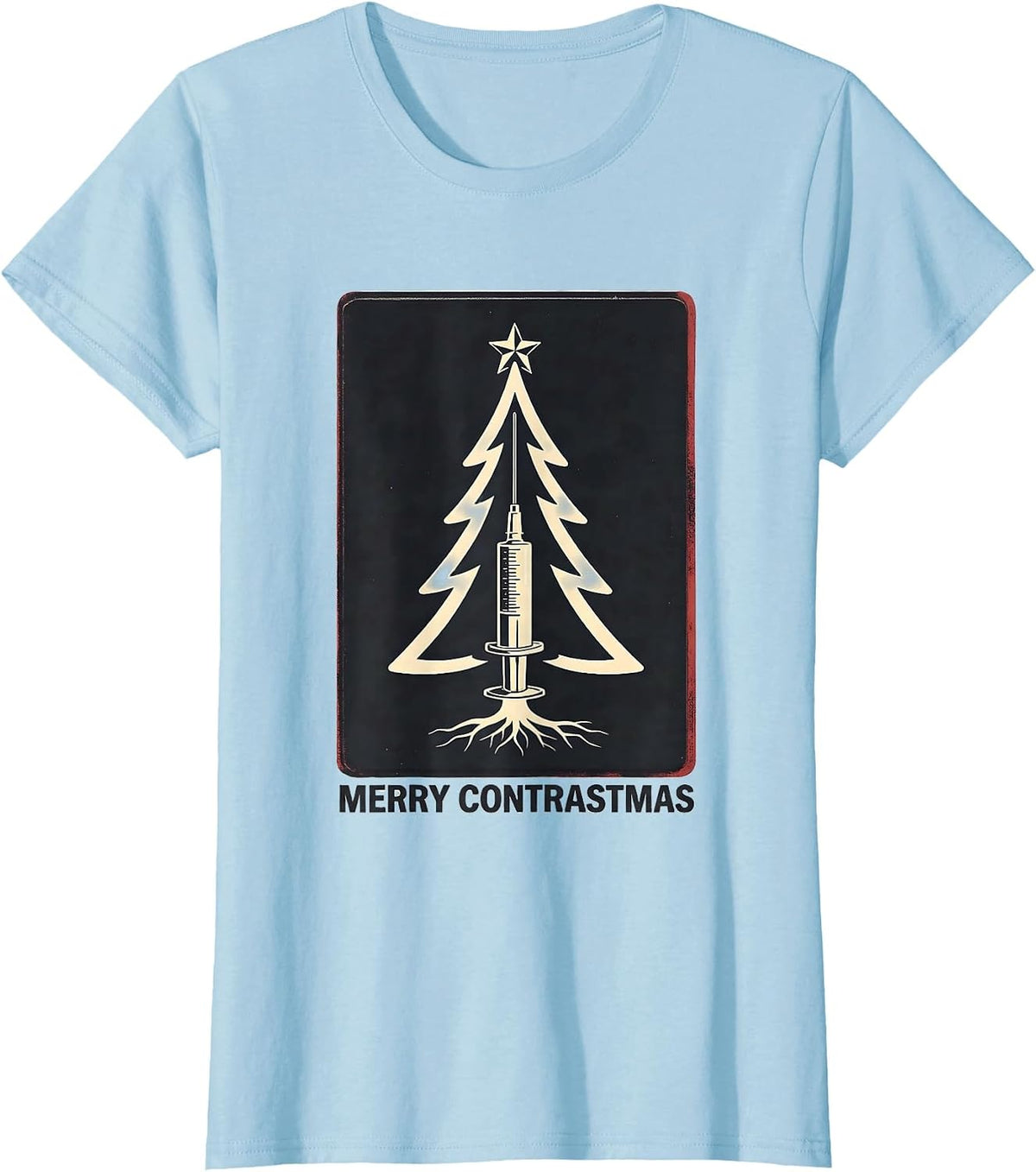 Women's Merry Contrastmas Radiology Tech Christmas Skeleton Humor T-Shirt - Baby Blue