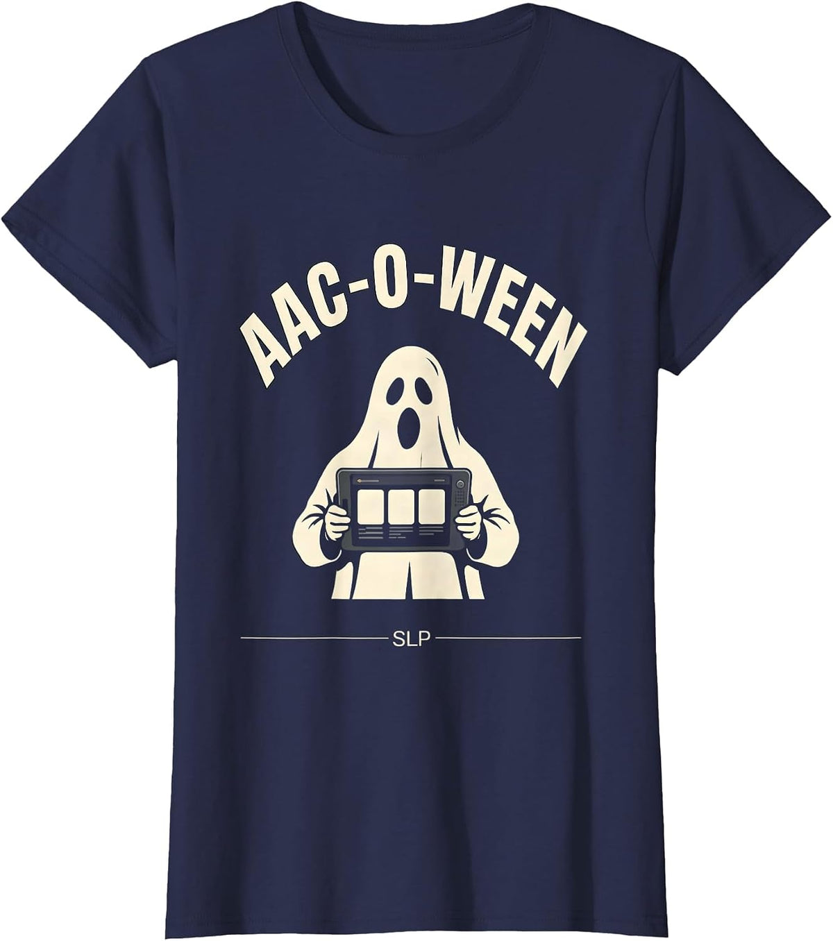 Women's AAC-O-Ween SLP Speech Language Pathology Halloween Therapist T-Shirt - Navy Blue